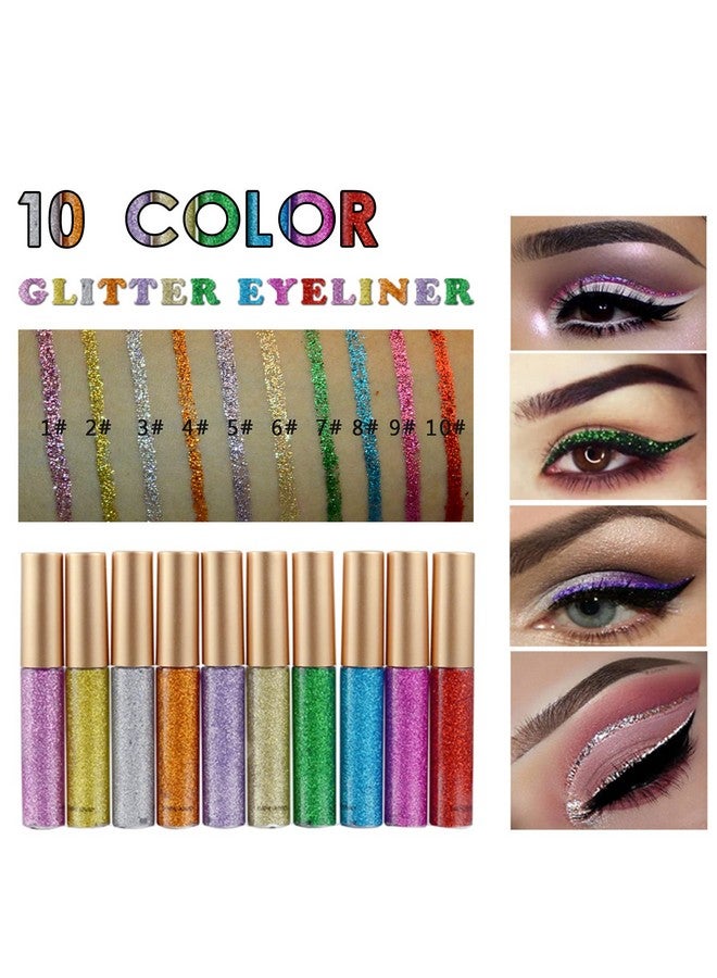 DekRion Glitter Eyeliner,Gold Giltter Eyeliner, Long-lasting Waterproof Eyeliner Eye Glitter Makeup, Silver, Gold, Pink Green High-pigmented Colorful Glitter Eyeliner Liquid - Image 2