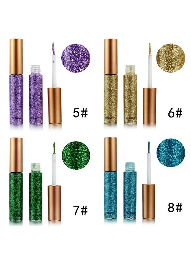 DekRion Glitter Eyeliner,Gold Giltter Eyeliner, Long-lasting Waterproof Eyeliner Eye Glitter Makeup, Silver, Gold, Pink Green High-pigmented Colorful Glitter Eyeliner Liquid - Image 5