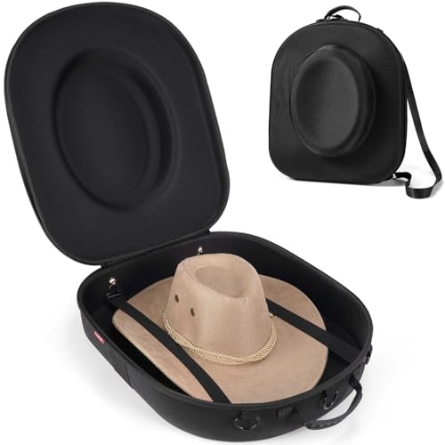 Livelab Hat Box for Travel - Crush Proof Cowboy Hat Holder Storage, Hard Travel Hat Carrier Case for Cowboy, Panama & Tweed Hats - Carrying Handle, Luggage Straps & Shoulder - Large - Image 1