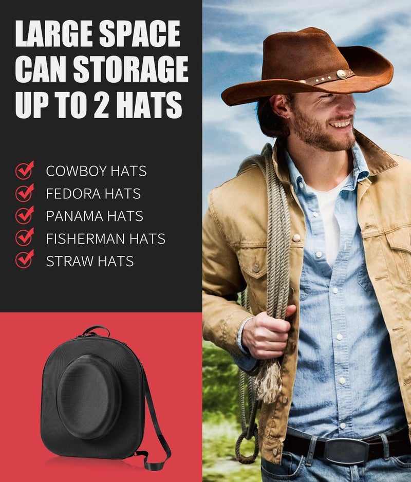 Livelab Hat Box for Travel - Crush Proof Cowboy Hat Holder Storage, Hard Travel Hat Carrier Case for Cowboy, Panama & Tweed Hats - Carrying Handle, Luggage Straps & Shoulder - Large - Image 2