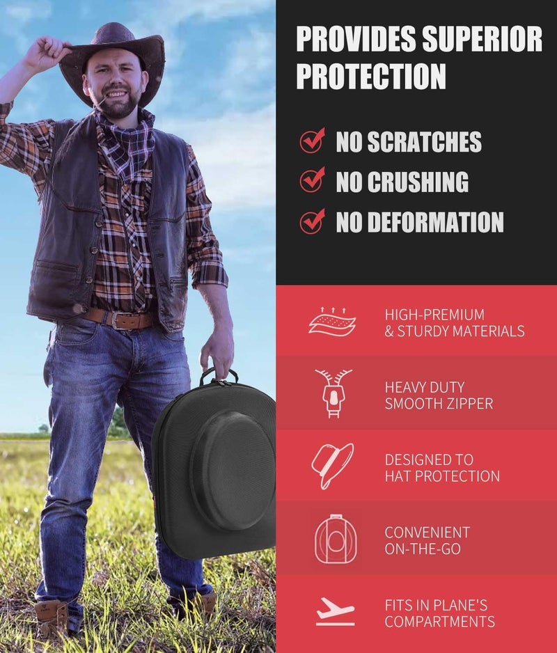 Livelab Hat Box for Travel - Crush Proof Cowboy Hat Holder Storage, Hard Travel Hat Carrier Case for Cowboy, Panama & Tweed Hats - Carrying Handle, Luggage Straps & Shoulder - Large - Image 4