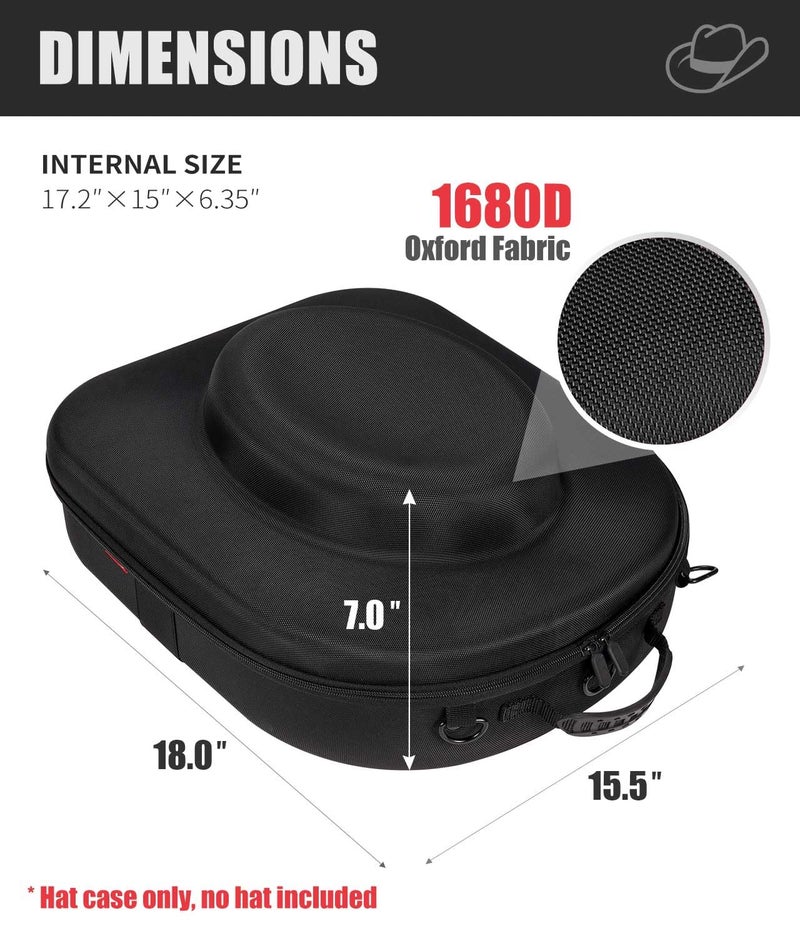 Livelab Hat Box for Travel - Crush Proof Cowboy Hat Holder Storage, Hard Travel Hat Carrier Case for Cowboy, Panama & Tweed Hats - Carrying Handle, Luggage Straps & Shoulder - Large - Image 5