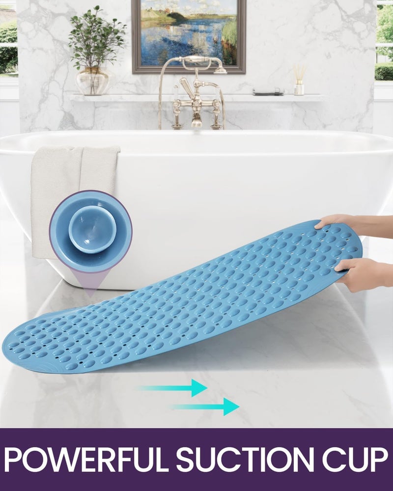 DEXI Bathtub Mat Non Slip Shower Floor Mats for Bathroom Bath Tub Washable Suction Cup 16"x35",Blue - Image 4