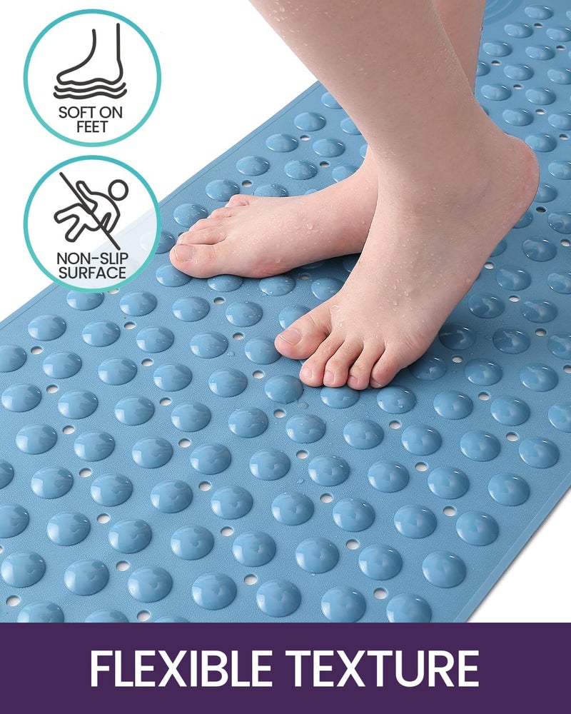 DEXI Bathtub Mat Non Slip Shower Floor Mats for Bathroom Bath Tub Washable Suction Cup 16"x35",Blue - Image 3