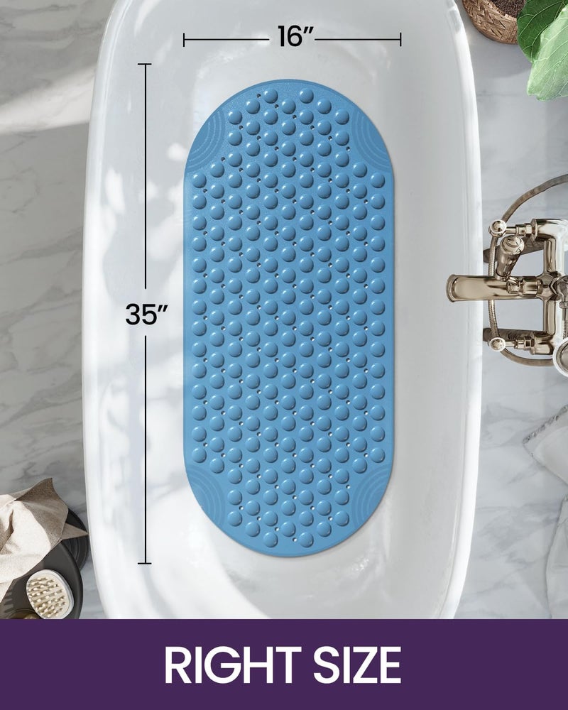 DEXI Bathtub Mat Non Slip Shower Floor Mats for Bathroom Bath Tub Washable Suction Cup 16"x35",Blue - Image 2