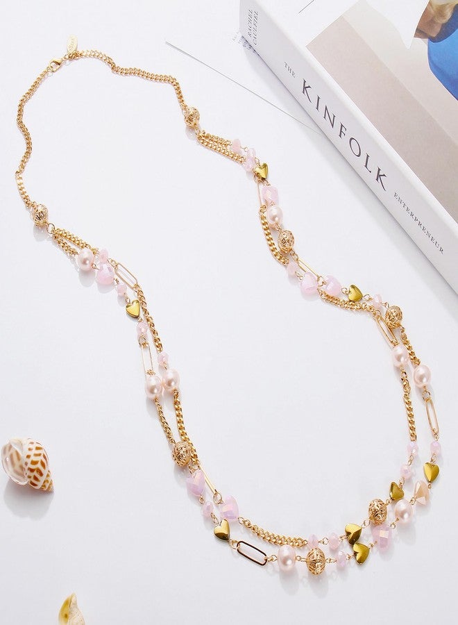 بوكار قلادة بوكار المزينة بالخرز، قلادة بسلسلة طويلة من طبقتين مع خرز كريستالي للنساء، هدية مجوهرات تشوكر (NK-10689-لون وردي فاتح) - Image 3