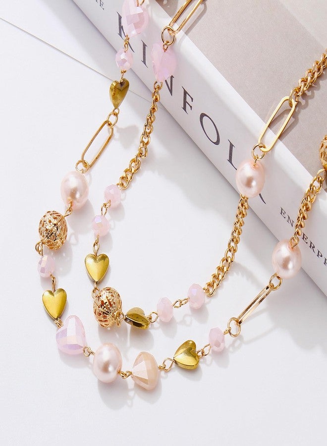 بوكار قلادة بوكار المزينة بالخرز، قلادة بسلسلة طويلة من طبقتين مع خرز كريستالي للنساء، هدية مجوهرات تشوكر (NK-10689-لون وردي فاتح) - Image 4