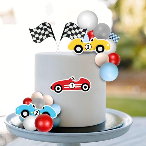 DRWATE 25 PCS Racing Cake Toppers Race Car Birthday Cake Decorations for Racing Car Checkered Flag Birthday Anniversary Party Decorations Supplies (02) - Image 3
