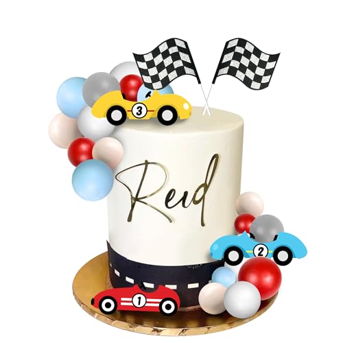 DRWATE 25 PCS Racing Cake Toppers Race Car Birthday Cake Decorations for Racing Car Checkered Flag Birthday Anniversary Party Decorations Supplies (02) - Image 1