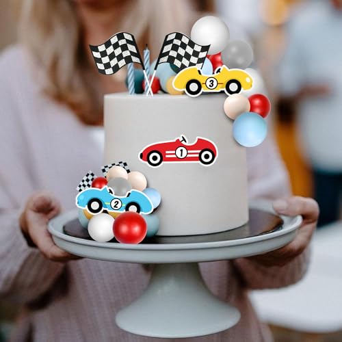 DRWATE 25 PCS Racing Cake Toppers Race Car Birthday Cake Decorations for Racing Car Checkered Flag Birthday Anniversary Party Decorations Supplies (02) - Image 5