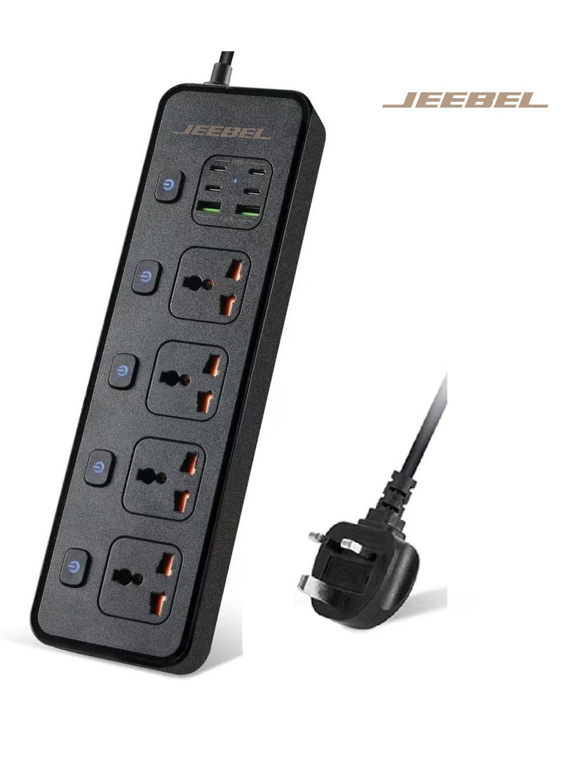 جيبيل توصيلة كهرباء جيبل | 4 مداخل | منفذين USB | اربعة منافذ PD / بطول 5 متر  - Image 1
