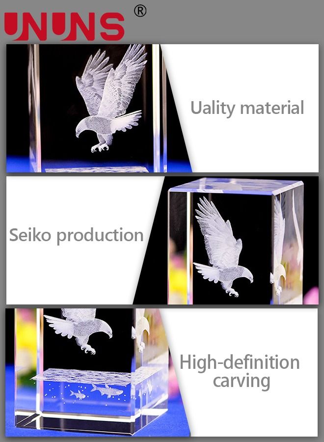 UNUNS 3D كريستال الكرة النسر نموذج، 3D الليزر المحفور النسر الكريستال ديكور الفن، والزجاج والكريستال مكعب النقش حلية النسر الهدايا، النسر بلورات ديكور  - Image 5