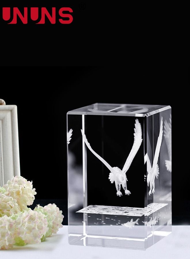 UNUNS 3D كريستال الكرة النسر نموذج، 3D الليزر المحفور النسر الكريستال ديكور الفن، والزجاج والكريستال مكعب النقش حلية النسر الهدايا، النسر بلورات ديكور  - Image 3