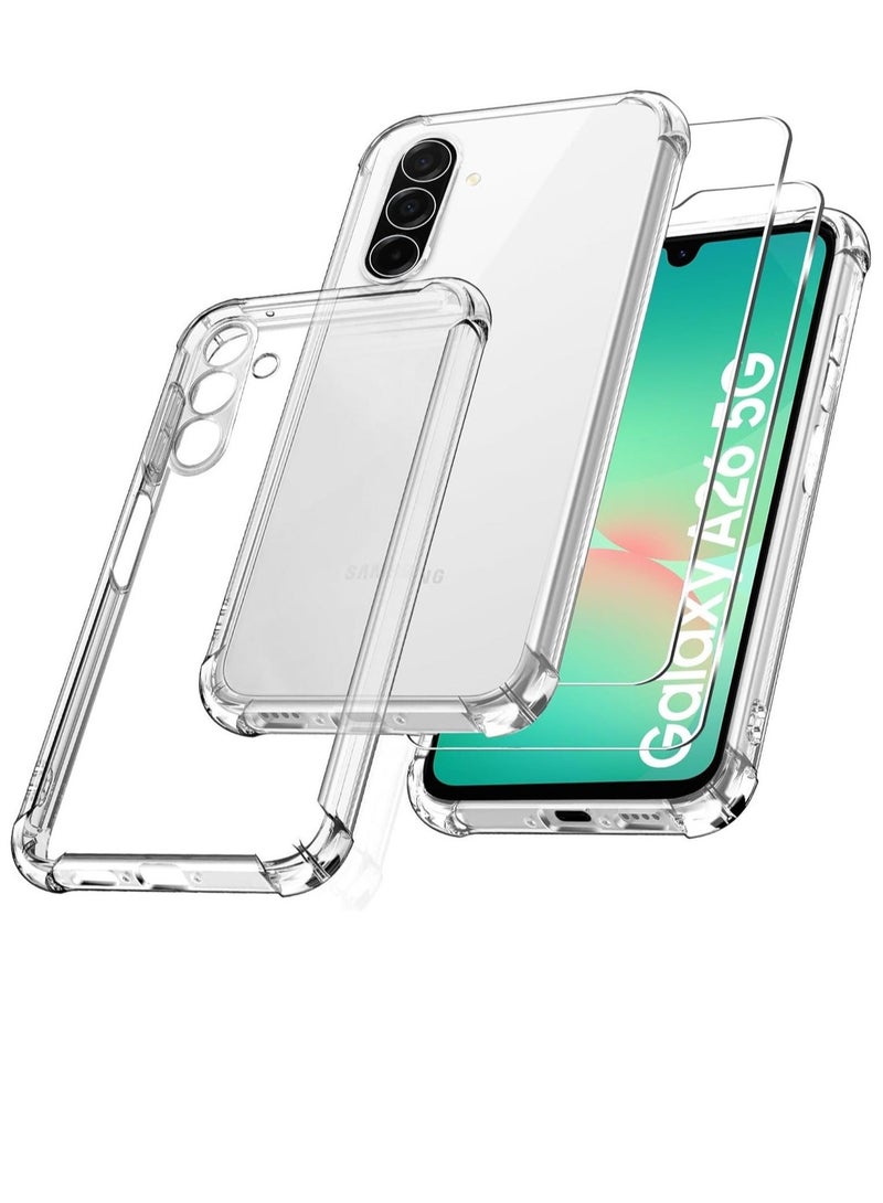 MUNTAQI Samsung Galaxy A26 5G Case with 2 Pack Tempered Glass Screen Protector – Shockproof Transparent Bumper Cover with Full Edge-to-Edge Screen Protection – Anti-Scratch, Anti-Yellowing, Slim Fit Clear Case for Galaxy A26 2025 - Image 1