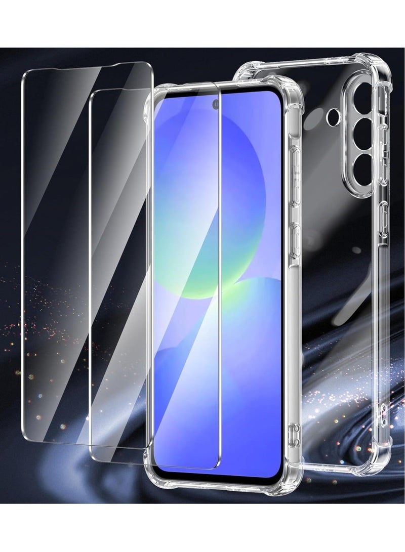 MUNTAQI Samsung Galaxy A26 5G Case with 2 Pack Tempered Glass Screen Protector – Shockproof Transparent Bumper Cover with Full Edge-to-Edge Screen Protection – Anti-Scratch, Anti-Yellowing, Slim Fit Clear Case for Galaxy A26 2025 - Image 2