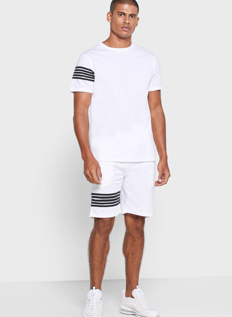 Seventy Five Striped Detailed T-Shirt & Shorts Set  - Image 1