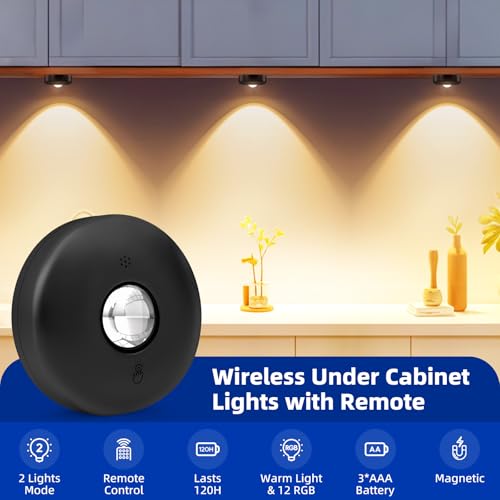 Aokpsrt LED Puck Lights with Remote Control 13 Colors Battery Operated Tap Lights Dimmer Timer Magnetic Under Cabinet Light Wireless Stick on Light for Closet Bedroom Kitchen Black 6Pcs - Image 3