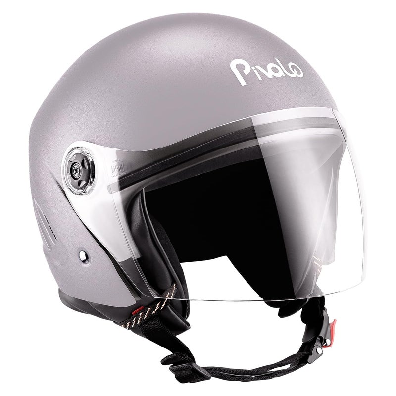 Pivalo خوذة نصف وجه X-Pearl 580MM مع واقي خارجي شفاف لمسة لامعة مقاوم للخدش مفتوحة للرجال والنساء لركوب الدراجات والسكوتر (عبوة من 1، فضي) - Image 1
