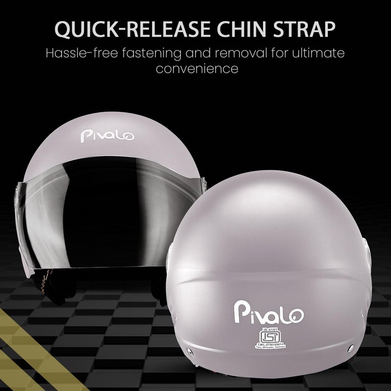 Pivalo خوذة نصف وجه X-Pearl 580MM مع واقي خارجي شفاف لمسة لامعة مقاوم للخدش مفتوحة للرجال والنساء لركوب الدراجات والسكوتر (عبوة من 1، فضي) - Image 2