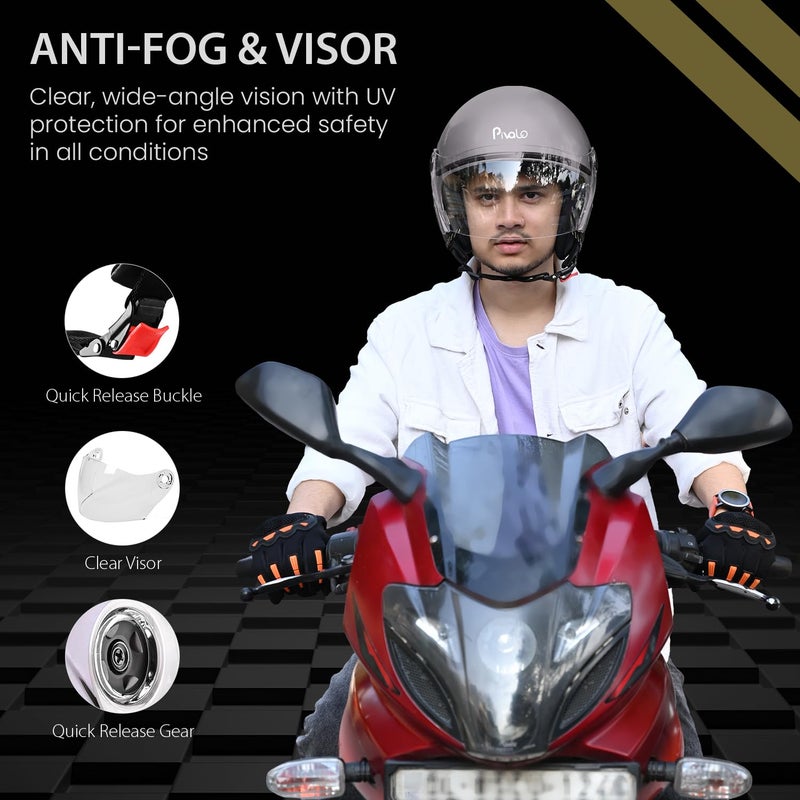 Pivalo خوذة نصف وجه X-Pearl 580MM مع واقي خارجي شفاف لمسة لامعة مقاوم للخدش مفتوحة للرجال والنساء لركوب الدراجات والسكوتر (عبوة من 1، فضي) - Image 5