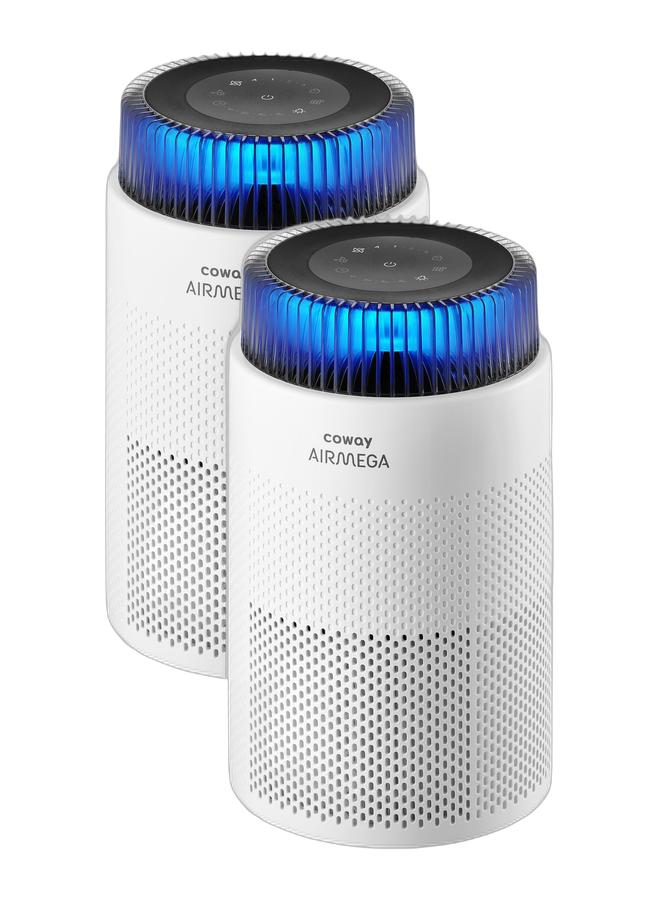 COWAY Air Purifier 1+1 offer for Home Bedroom 810 ft², Mood Light Air Quality Indicator, 3-in-1 Filter, Green HEPA, Super Quiet Sleep Mode, Removes 99.99% Pet, Dust, Odors, Allergies, Quiet 24db, AM100 White - Image 1