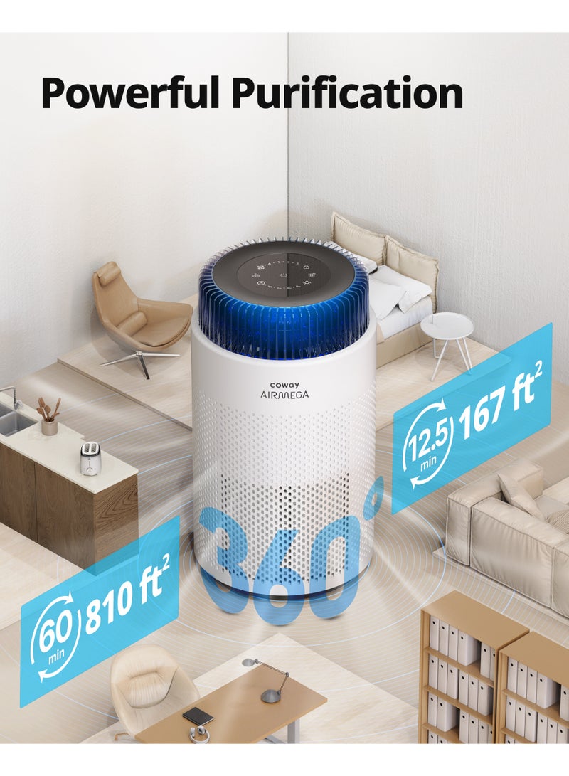 COWAY Air Purifier 1+1 offer for Home Bedroom 810 ft², Mood Light Air Quality Indicator, 3-in-1 Filter, Green HEPA, Super Quiet Sleep Mode, Removes 99.99% Pet, Dust, Odors, Allergies, Quiet 24db, AM100 White - Image 2