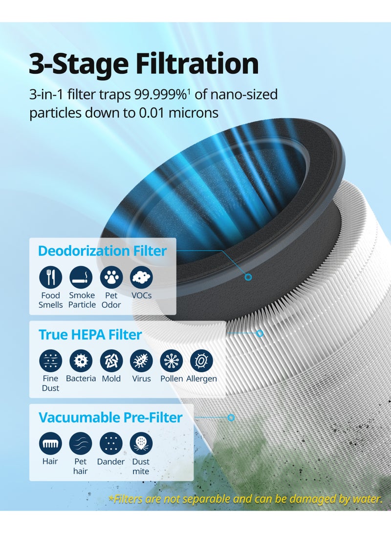 COWAY Air Purifier 1+1 offer for Home Bedroom 810 ft², Mood Light Air Quality Indicator, 3-in-1 Filter, Green HEPA, Super Quiet Sleep Mode, Removes 99.99% Pet, Dust, Odors, Allergies, Quiet 24db, AM100 White - Image 3