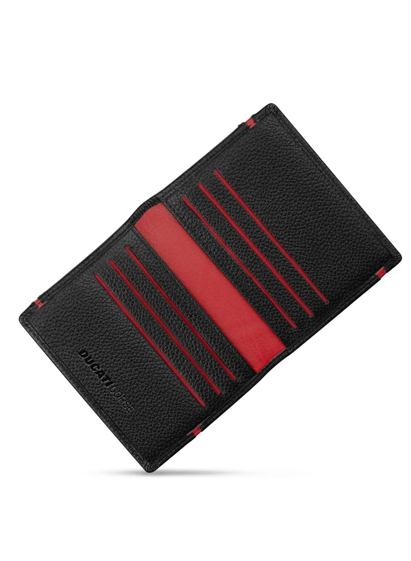 دوكاتي كورس Ducati Corse Vittoria Black Genuine Leather Card Holder For Men - DTLGD2200701