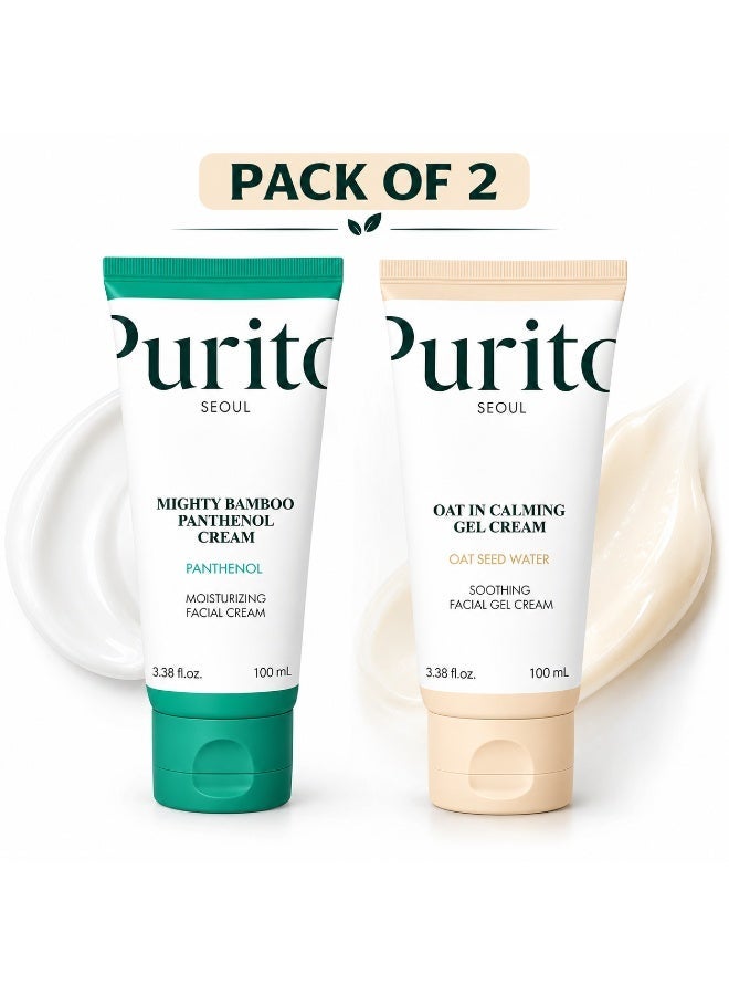 Purito Seoul Moisturizing Cream Duo Set, Mighty Bamboo Panthenol Cream 100ml + Oat In Calming Gel Cream 100ml, Korean Skincare Bundle, Pack of 2 - Image 1
