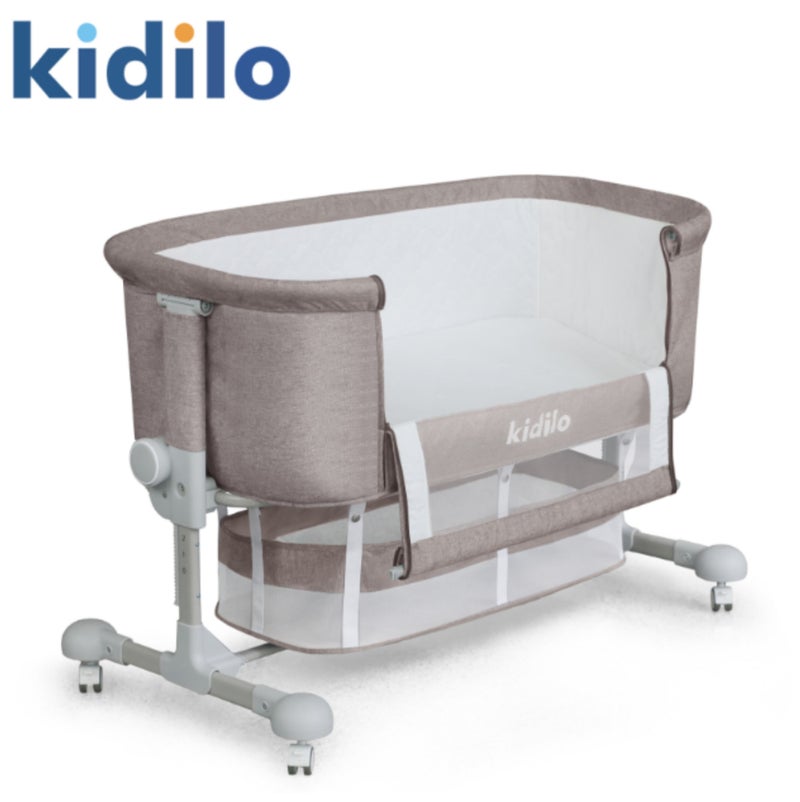 Kidilo BP-301 Bedside Baby Bassinet | Adjustable Height Sleeping Crib | Breathable Mesh Sides | Foldable Mosquito Net Canopy | Lockable Wheels | Storage Basket | Newborn Sleeper for Home Use - Image 2