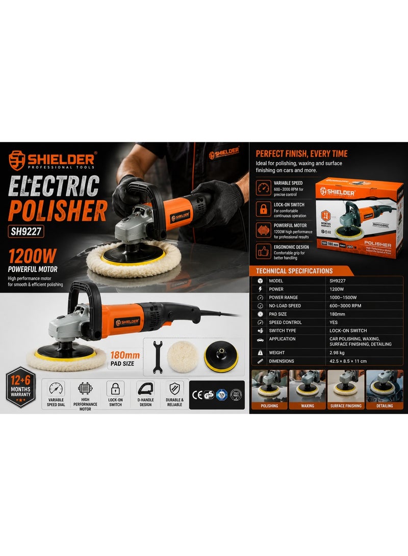 Shielder Electric Polisher 1200W 180mm Variable Speed Wool Polishing Machine SH-9227 - Image 1