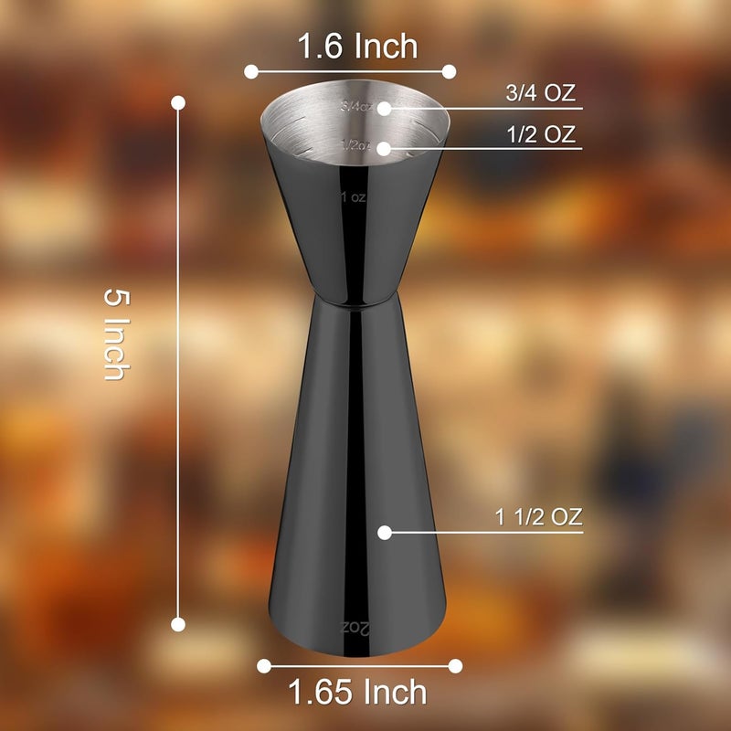 Briout Jigger for Bartending, Double Cocktail Jigger Japanese Premium 304 Food Grade Stainless Steel Jigger 2 OZ 1 OZ with Measurements Inside, Flat Edge Black - Image 2