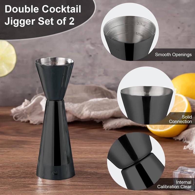 Briout Jigger for Bartending, Double Cocktail Jigger Japanese Premium 304 Food Grade Stainless Steel Jigger 2 OZ 1 OZ with Measurements Inside, Flat Edge Black - Image 1