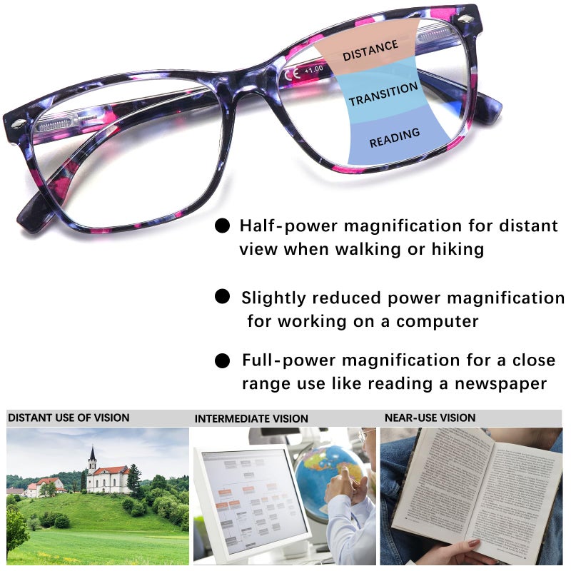 CLASAGA نظارات القراءة التقدمية متعددة التركيز من CLASAGA للنساء بنمط طباعة كتلة الضوء الأزرق الأنيقة لقارئات الكمبيوتر للسيدات (تصميم النمط 4.0 ×) - Image 5
