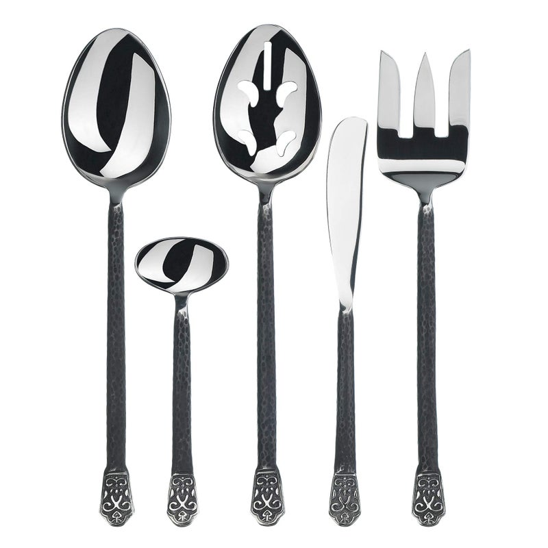 Gourmet Settings 5Pieces Hostess Silverware Set Avalon Collection MattePolished Metal Flatware Serving Set Stainless Steel Kitchen Utensils KnifeForkSpoons Dishwasher Safe 35354