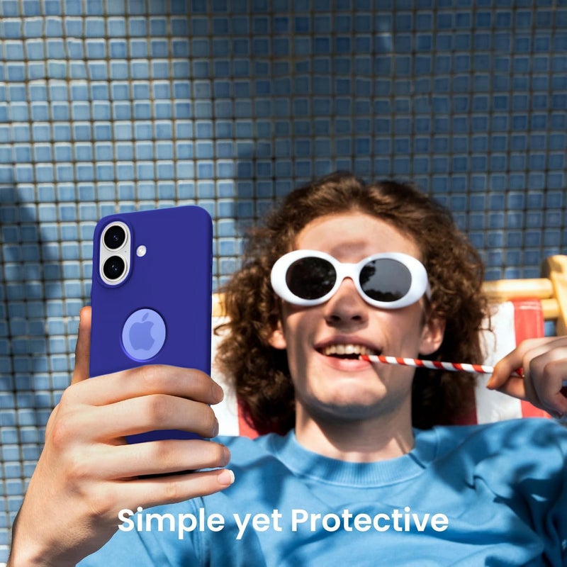 Elzzi غطاء ميكروفايبر مع شعار متوافق مع غلاف آيفون 16 من سائل السيليكون، غلاف كامل الجسم 4 طبقات واقية، غلاف خلفي مضاد للصدمات مع حواف كاميرا مرتفعة (6.1 بوصة، أزرق أولترامارين) - Image 5