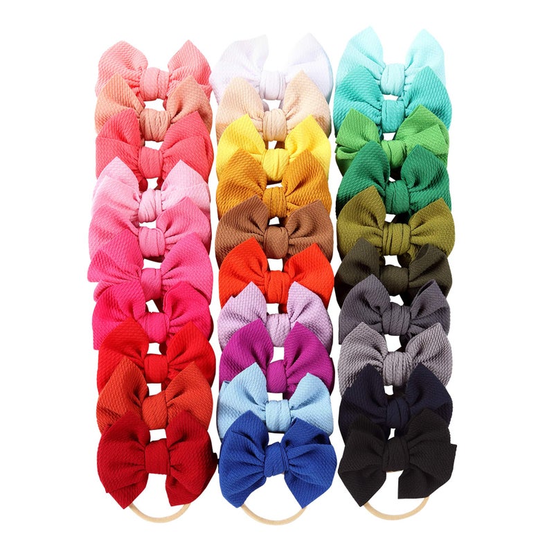 Cinaci 30 Pack Super Stretchy Nylon Headbands with Big Bow Hair Accessories for Baby Girls Infants Toddlers Kids Teens - Image 1