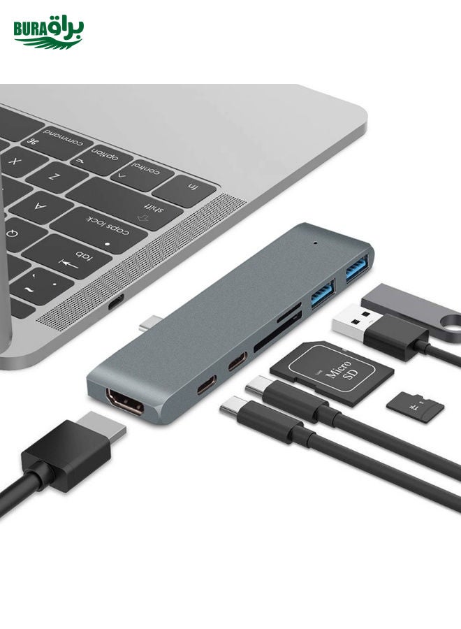 BURAQ TYPE-C To 4K HDMI HUB Docking Station TF/SD Card Reader For MacBook Pro(Grey) - Image 1