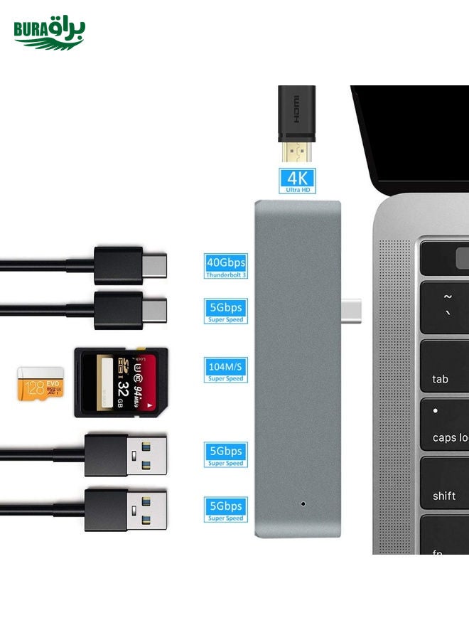 BURAQ TYPE-C To 4K HDMI HUB Docking Station TF/SD Card Reader For MacBook Pro(Grey) - Image 5