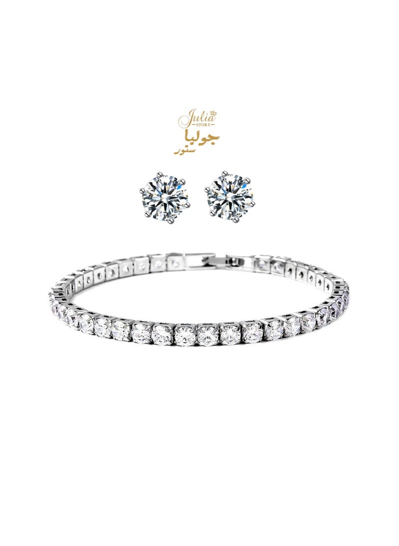 Tennis Bracelet & Stud Earrings Set - Cubic Zirconia Jewelry Set for Women in White Gold Plated - 7" Bracelet Length Birthday Gifts for Women By Julia Store - pzsku/Z2819039E0872D3D1EDDCZ/45/_/1718666085/53a8849d-0006-463d-aaff-c80ce2e7f8a1