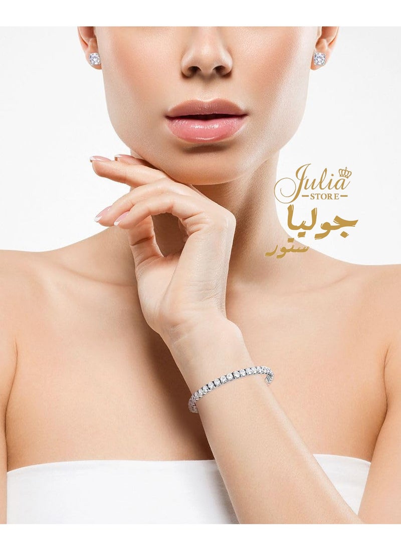 Julia Store Tennis Bracelet & Stud Earrings Set - Cubic Zirconia Jewelry Set for Women in White Gold Plated - 7" Bracelet Length Birthday Gifts for Women By Julia Store  - Image 5