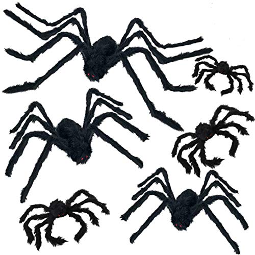 ESSENSON Halloween Spider Decorations, 6 PCS Scary Giant Spiders Set, Realistic Red Eyes and Bendable Legs Spider Decoration Props for Window Wall and Outdoor Indoor Yard Patio House Decor - Image 1