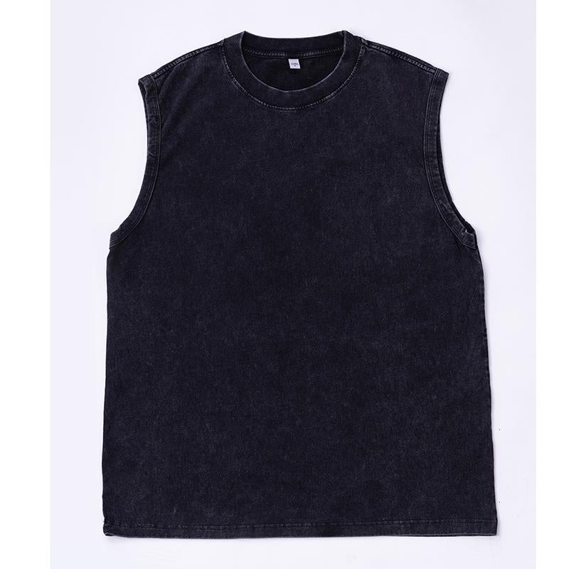 230G Cotton Old Sleeveless T-Shirt Men And Women With Washed Vintage Vest Printed Logo - Image 1