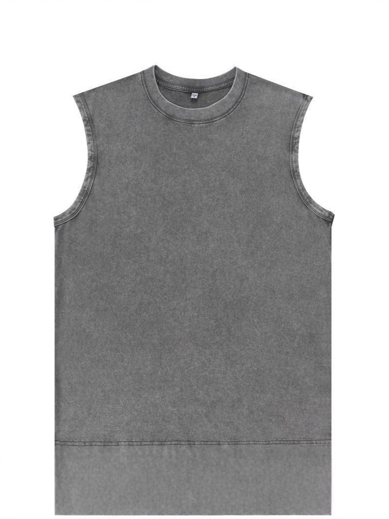 230G Cotton Old Sleeveless T-Shirt Men And Women With Washed Vintage Vest Printed Logo - Image 5