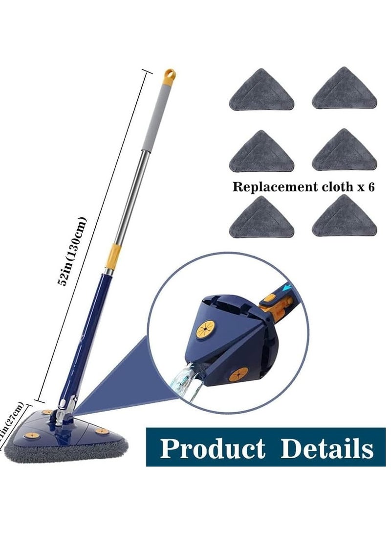 ممسحة قابلة للتدوير 360° وقابلة للتعديل فرشاة تنظيف تلسكوبية للأرضيات الخشبية والنوافذ والجدران وبلاط المثلث مجموعة ممسحة زرقاء - Image 2