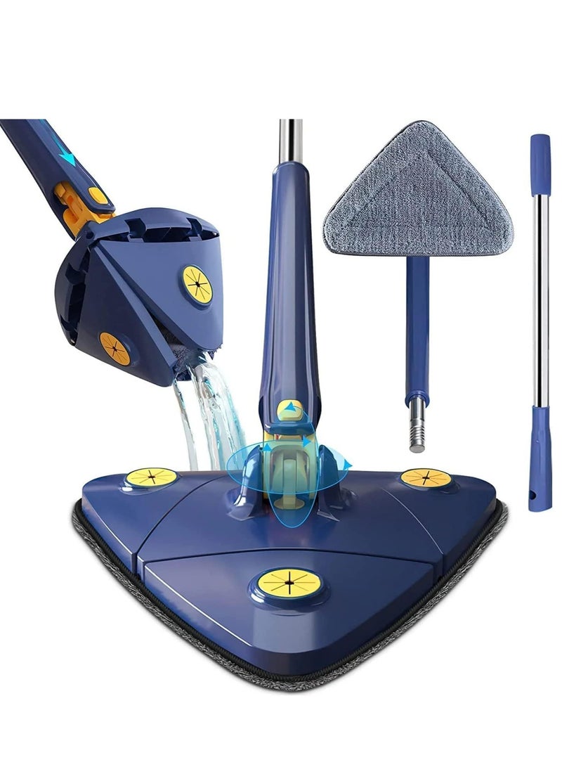 ممسحة قابلة للتدوير 360° وقابلة للتعديل فرشاة تنظيف تلسكوبية للأرضيات الخشبية والنوافذ والجدران وبلاط المثلث مجموعة ممسحة زرقاء - Image 1