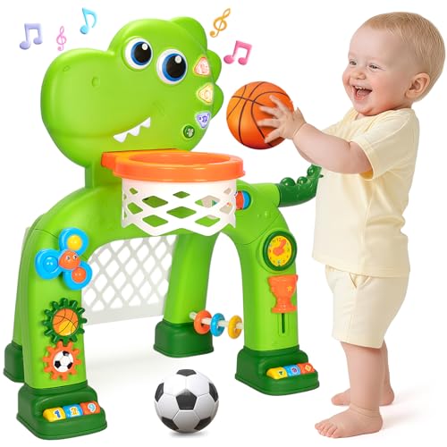 GMAOPHY Toddler Basketball Hoop Soccer Goal Baby Toys for 1 2 3 Year Old Boys Girls Kids Sports Toy with Light Sound Music Dinosaur Toys for 121618 Months Christmas Birthday Gifts for Ages 13 - Image 1
