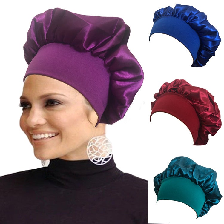 Wide-Brimmed High-Elastic Cloth Splicing Women'S Chemotherapy Cap Hair Care Shower Cap Baotou Ear Protection Nightcap Enlarged Shower Cap - Image 2