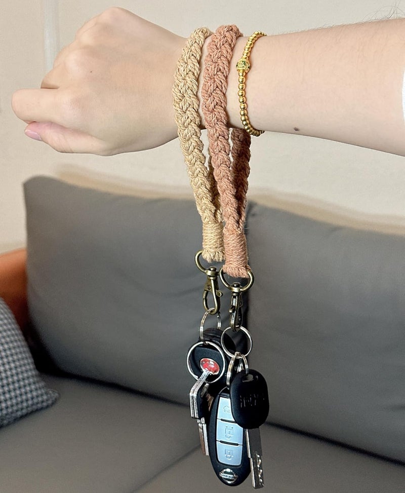 Moydolo Macrame Boho Keychain Bracelet Holder Handmade Keychain Wristlet Key Chain Wrist Lanyard for Women Girls - Image 4