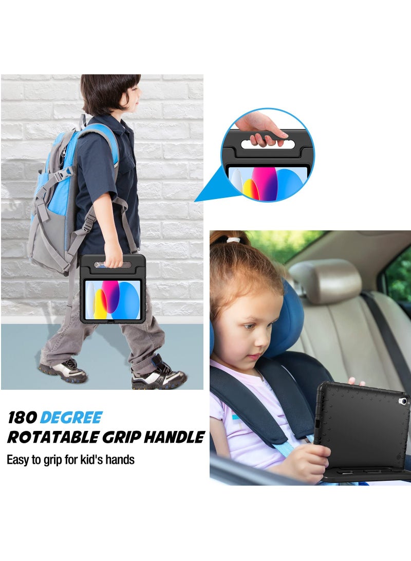Procases Kids Case for iPad 10th Generation 10.9 Inch Shockproof Stand Cover with Convertible Handle Light Weight Kids Friendly Case for Boys Girls Toddlers Black - Image 2